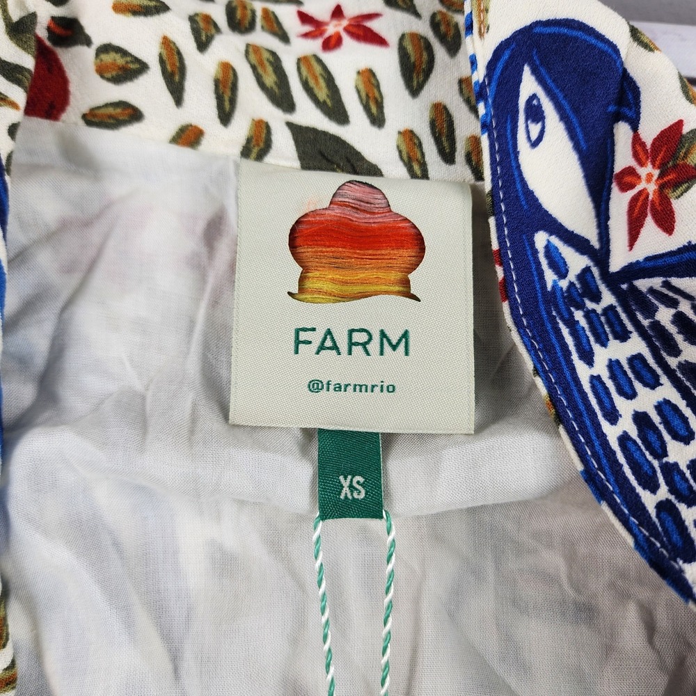 FARM Rio Macaw Flight Maxi Dress XS Off White Rayon Tropical Bird Print 300216 - Picture 5 of 10